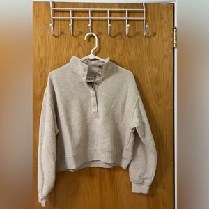 American Eagle Cropped Henley Fleece Sweatshirt